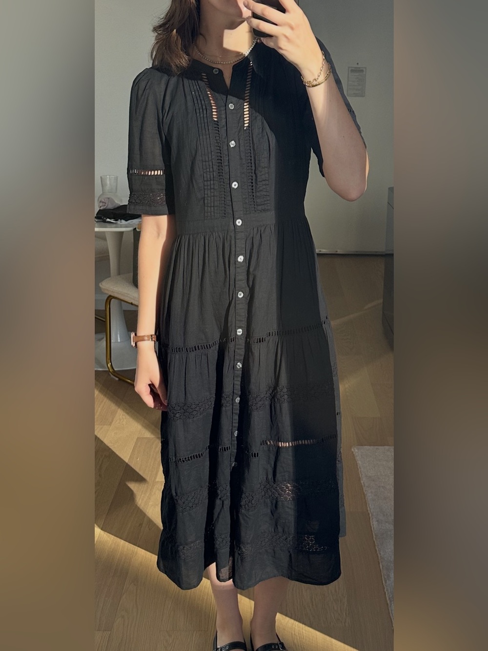 GAP Lace Button-Front Midi Dress